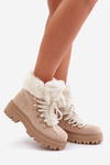 Lace-Up Women's Ankle Boots with Fur Light Beige Vaminia
