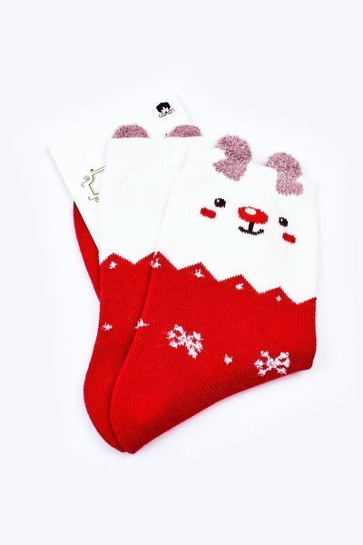 Christmas Cotton Socks In Snowflakes With Reindeer Red