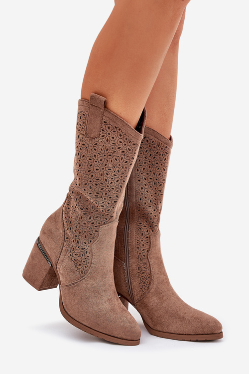 Perforated Cowboy Boots To Mid Calf S.Barski HY51-238 Brown