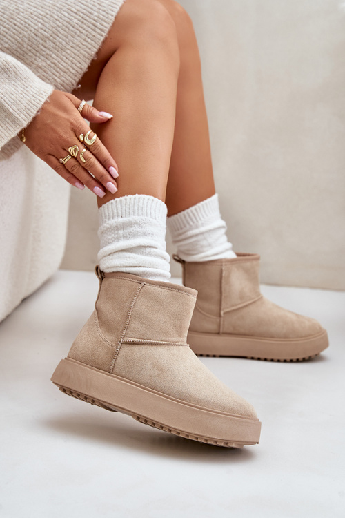 Śniegowce Damskie Platforma Eko Zamsz Beżowe Atteria 