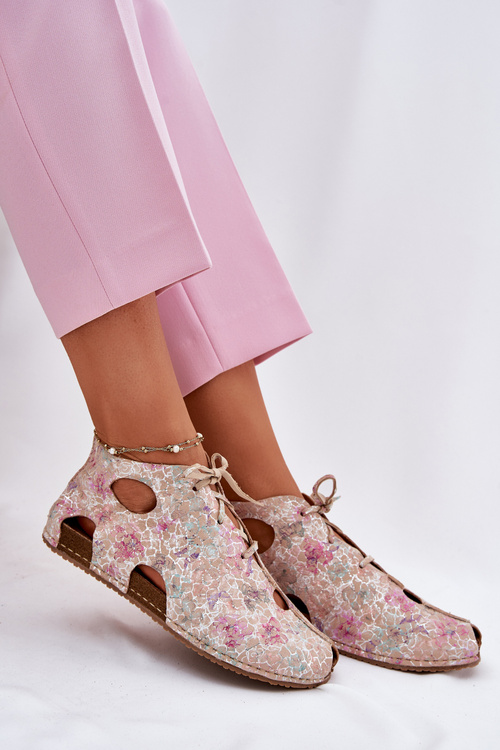 Patterned Leather Ankle Boots Maciejka 03426-48 Beige