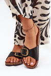 Women's sandals on cork platform with buckle black Vianara