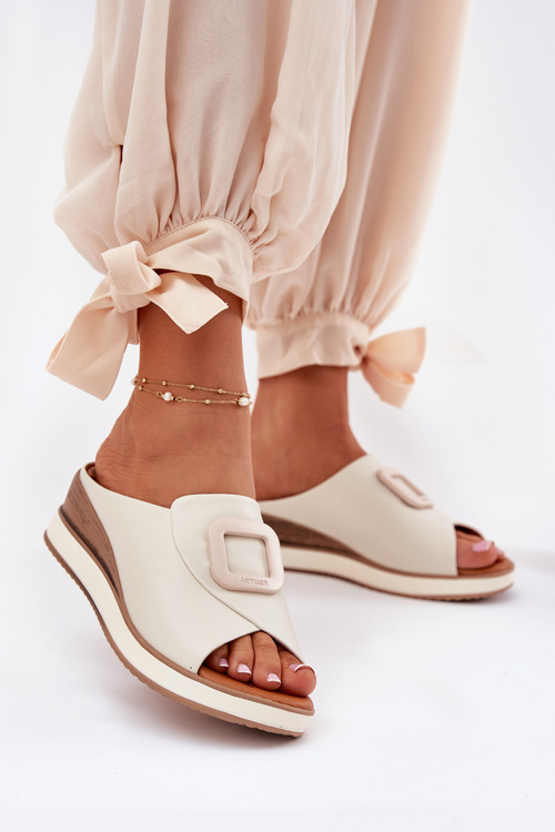 Ladies Leather Wedge Sandals Artiker Light Beige 56C2145