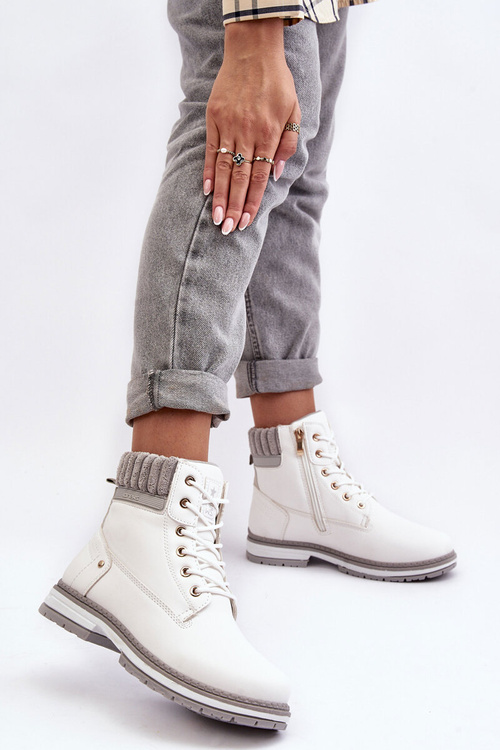 Trapery Damskie Skóra Ocieplane Białe Katalis 23BT26-6510