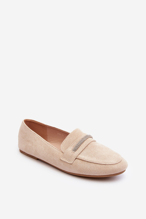 Women's Beige Faux Suede Loafers Ladite