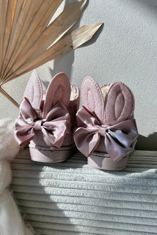 Girls Insulated Snow Boots With Bows Dirty Pink Meriva