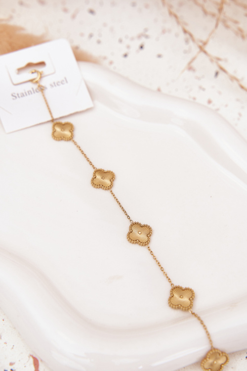 Bransoletka Damska Kwiatuszki Stal Nierdzewna Złota