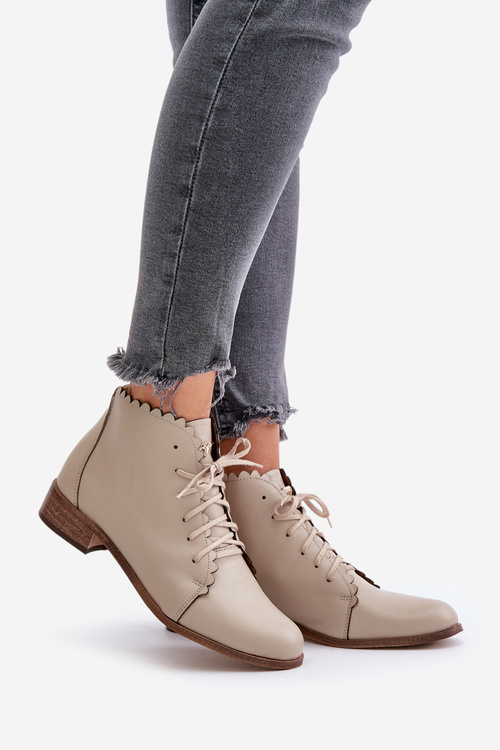Leather Ankle Boots With Flat Heel Beige Zazoo 2964