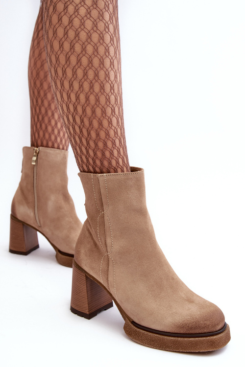 Botki Słupek Zamsz Beżowe Lemar Remilda 60442