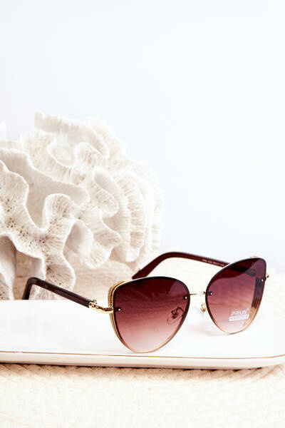 Okulary Przeciwsłoneczne Damskie Brokatowe Wstawki Brązowo-Złote UV400