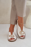 Leather Sandals On A Flat Heel With Decoration Light Beige Laura Messi 2865