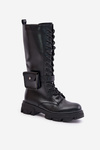 Insulated combat boots up to mid-calf with pouch black Temisza