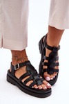 Leather Flat Sandals with Black Straps Diosa