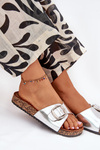Women's Cork Platform Slippers With Buckle Silver Vianara