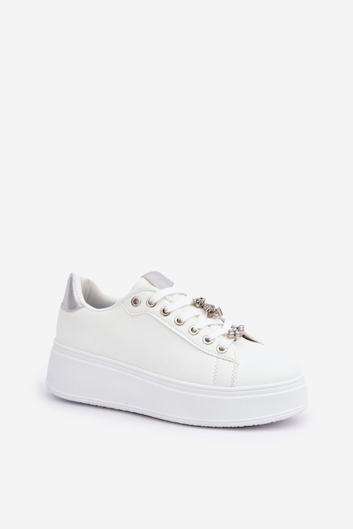 Eco Leather Sneakers With Clips White-Silver Enalirae