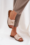 Flat Sandals With Decorative Bow Beige Deonelis