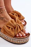 Women's Suede Slippers With Bow Camel Lauria