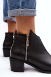 Black Leather Women's Ankle Boots with Low Shaft and Zippers Annaja