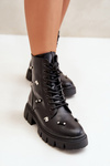 Women's Worker Boots With Decorations Eco Leather Black Cadenilla