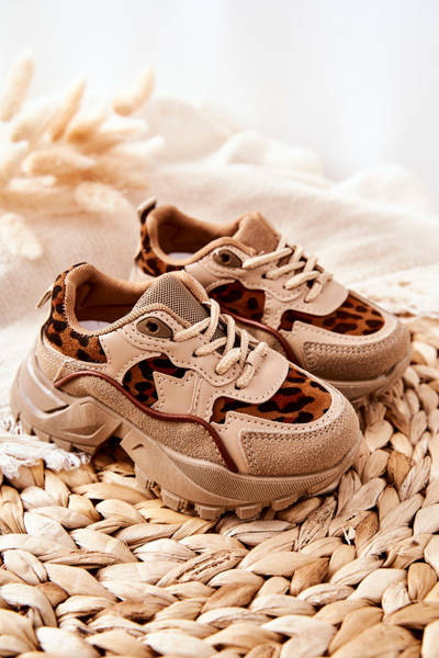Dziecięce Sportowe Buty Sneakersy Beżowo-Brązowe Nila