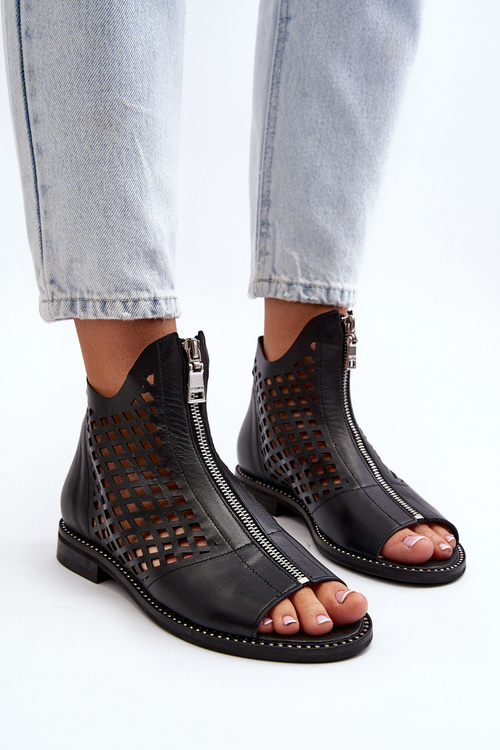 Zazoo 977/L Leather Cutout Sandals with Zip