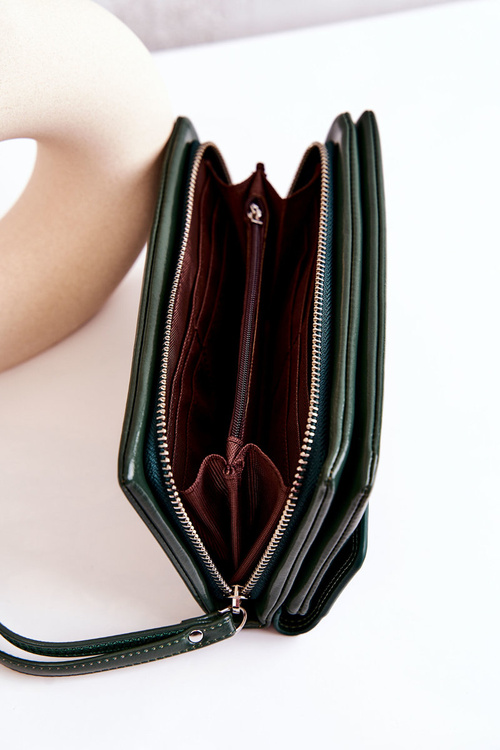 Large Leather Wallet On Zipper Green Loreaine