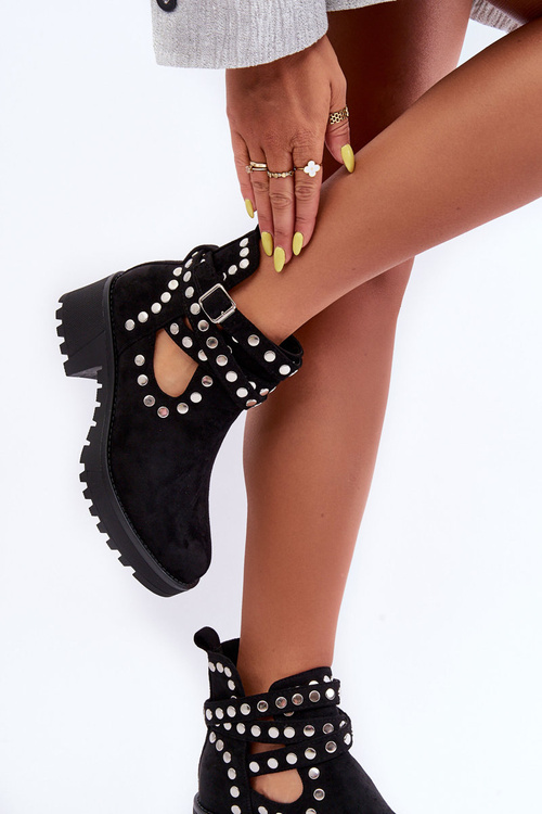 Women's Suede Boots with Decorative Studs Black Bella