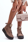 Women's Lace-Up Boots with Leather Embellishment Dark Beige Nicole 2833