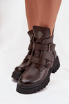 Leather Insulated Women's Boots With Buckles And Ornamental Detail Zazoo 60482 Chocolate