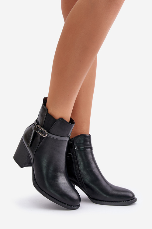 Women's Heeled Boots Insulated With Strap Black Zinithia