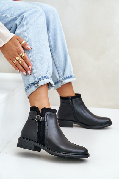 Warm Women's Ankle Boots With Low Shaft And Zipper Eco Leather Black Taitha
