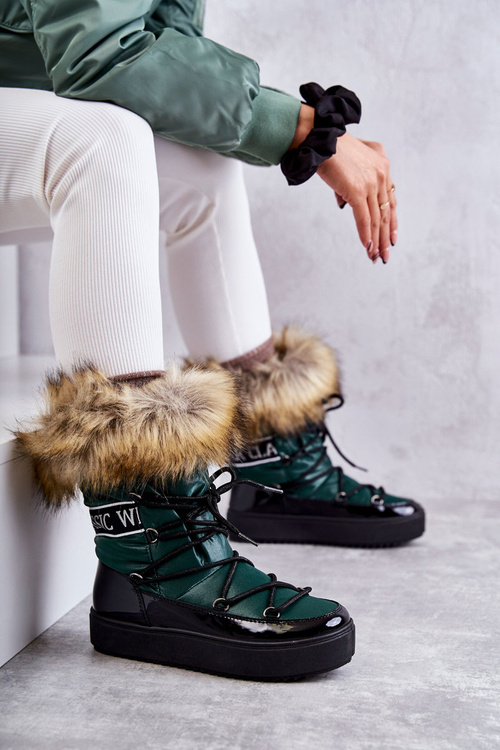Women's Lace-up Snow Boots Green Santero