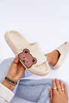 Women's Light Foam Slippers Bear Motif Beige Parisso