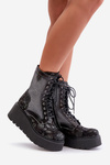 Leather Ankle Boots On Platform And Wedge With Patterned Upper Maciejka 06720-01 Black