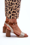 Women's Sandals with Block Heel in Eco-Suede Gold Ronvia