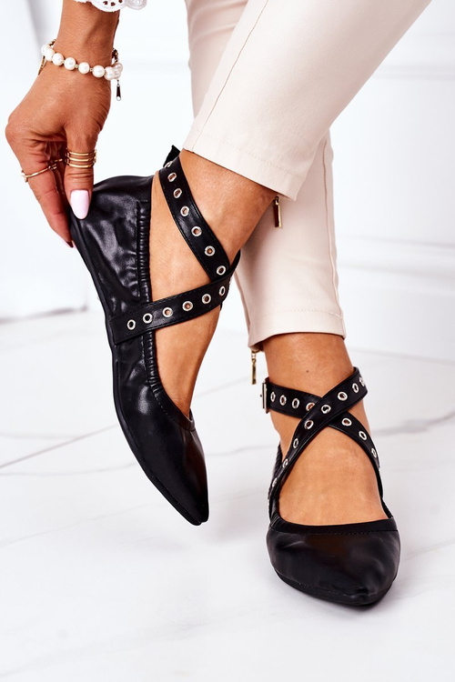 Foldable Leather Ballerinas Lu Boo Black