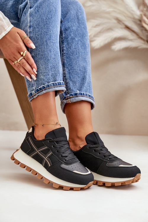 Buty Sportowe Sneakersy Na Platformie Damskie Czarne Mialunae