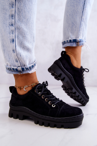 Women's Suede Shoes Tied Black Mayson