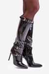 Lacquered ankle boots on stiletto heels with buckles black Emiraethe
