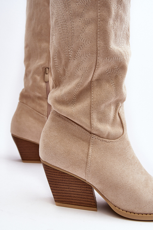 Kozaki Kowbojki Damskie Słupek Jasnobeżowe Sloana WZ688-12