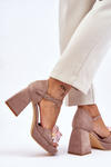 Fashionable Sandals With Crystals On Chunky Heels Dark beige Garrett