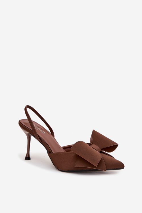 High heels with open heels and bow Brown Eklevia