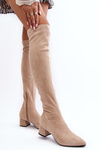 Women's Knee-High Boots On Low Heel Beige Maidna