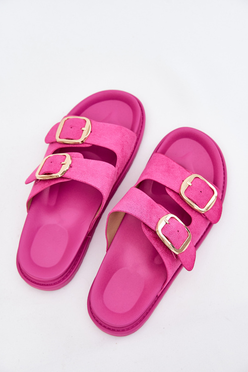 Damskie Klapki Eko Zamszowe Platforma Złote Klamry Fuksja Verena