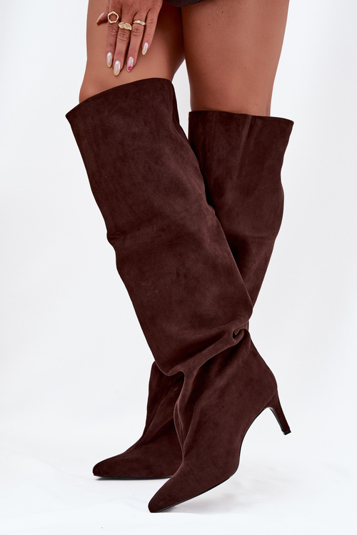 Women's High Heel Ankle Boots Slip-On Chocolate Mavilla