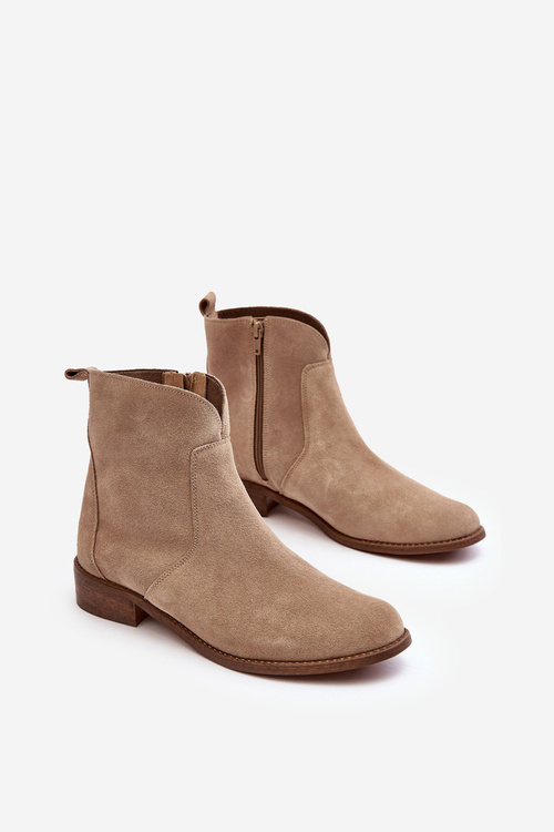 Women's Suede Boots with Zip Beige Nicole 2829