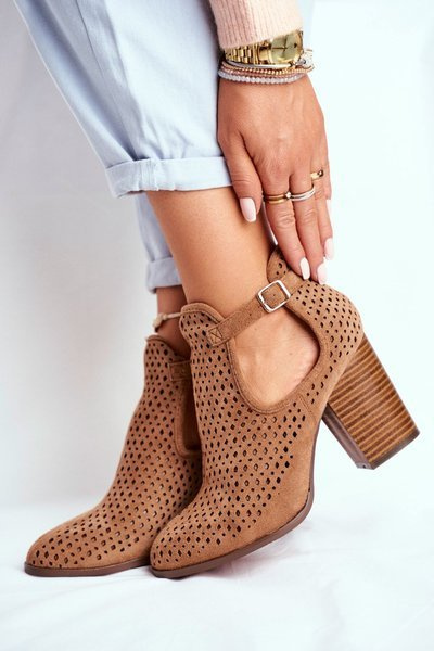 Women's Stiletto Boots Suede Openwork Camel Morrena