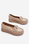 Zazoo 10141 Leather Platform Loafers with Decoration Beige