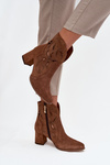 Suede Perforated Women's Ankle Boots on Heel Zazoo 3647 Brown
