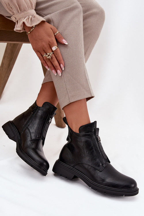 Insulated Women's Boots with Zipper and Decorative Detail Black Roselle